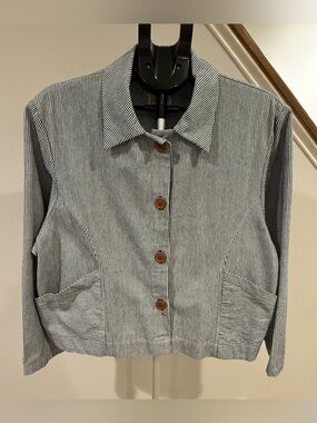 Pamut Leo Chore Coat Striped Women’s Jacket blue white pinstripe EUC XXL 18 20